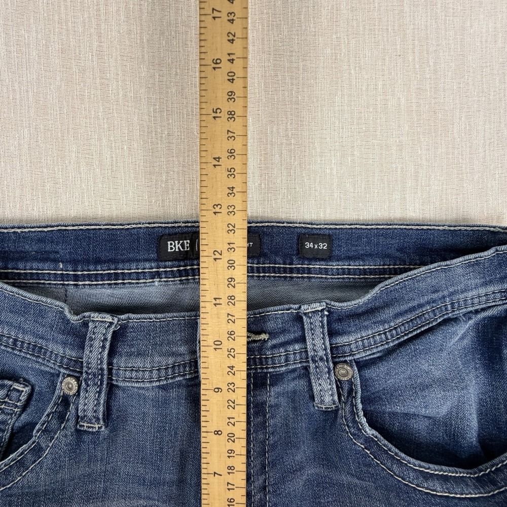 BKE Jake Straight Leg Men's Jeans Sz 34x32 Blue Med Wash Stretch Denim Buckle - Picture 6 of 10